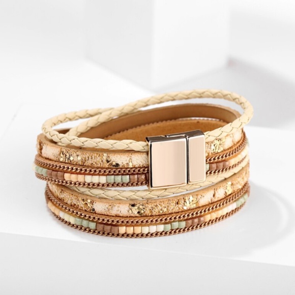 Bohemian Quartz Leather Wrap Bangle Bracelet - Picture 3 of 9